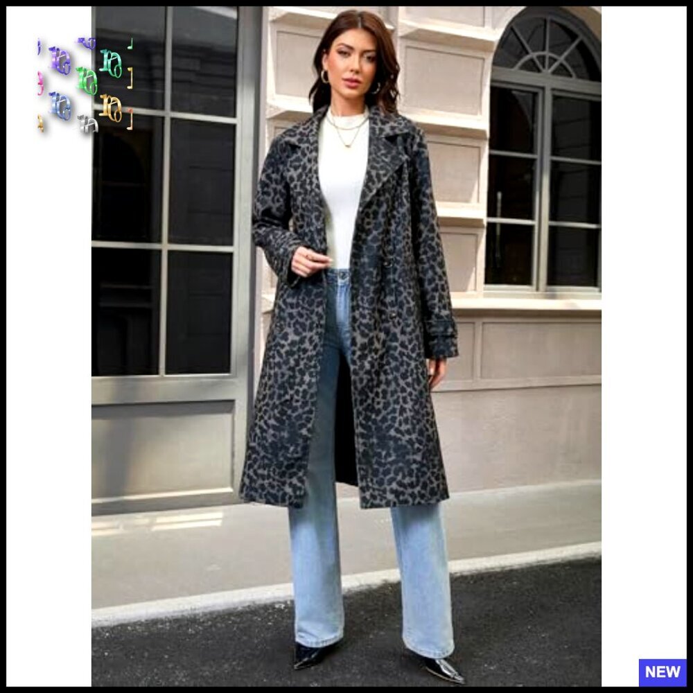 Double-Breasted Belted Overcoat Elegant Classic Wool-Like Pea Coat Fall Winter - Picture 6 of 7